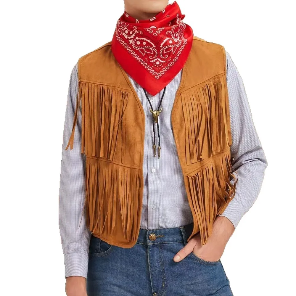 Tassel Vest Men's Fashion Sleeveless Vest Western Denim Cothing Cardigan Top thumbnail 5