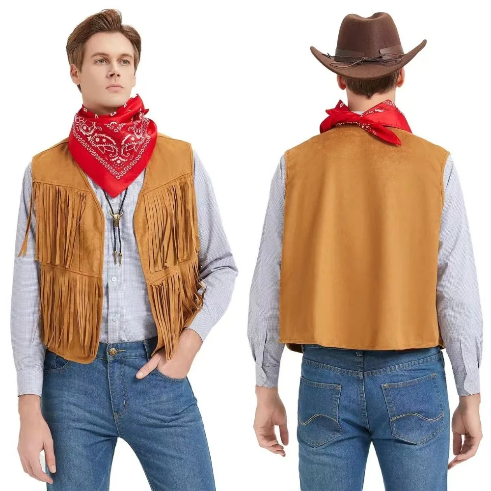 Tassel Vest Men's Fashion Sleeveless Vest Western Denim Cothing Cardigan Top thumbnail 2