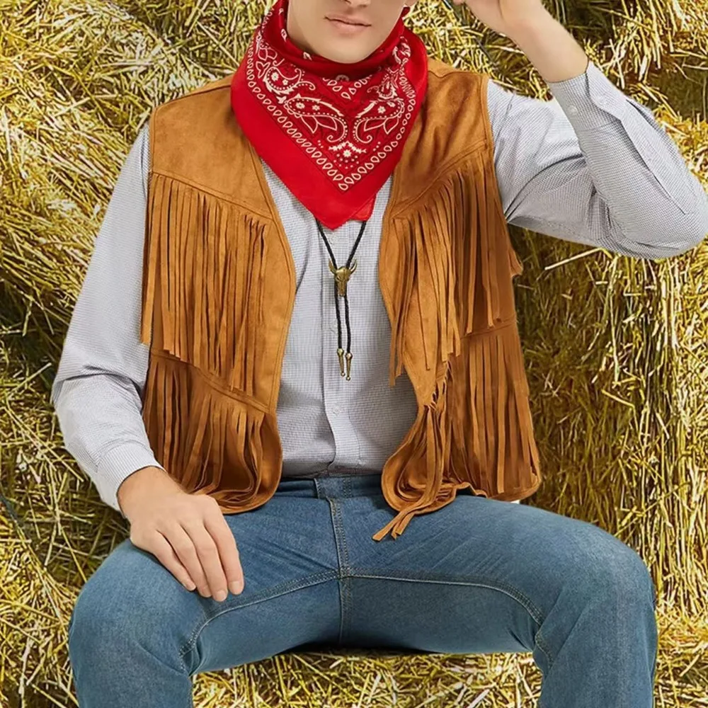 Tassel Vest Men's Fashion Sleeveless Vest Western Denim Cothing Cardigan Top thumbnail 4