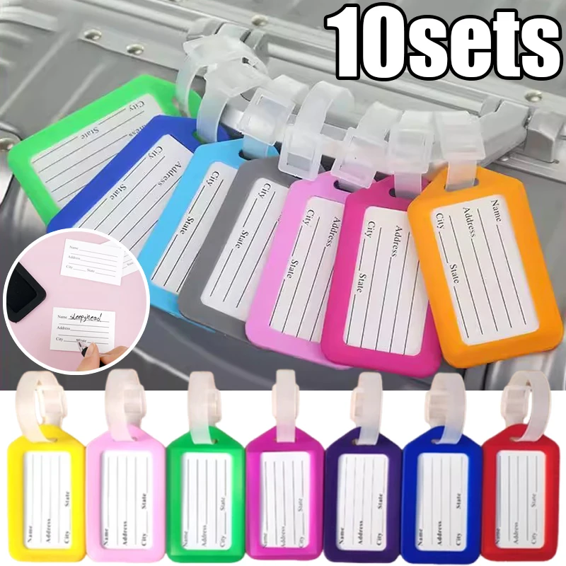 Portable Travel Luggage Tags with Name ID Card DIY PVC Baggage Boarding Tags Suitcase Name Labels for Unisex Travel Accessories