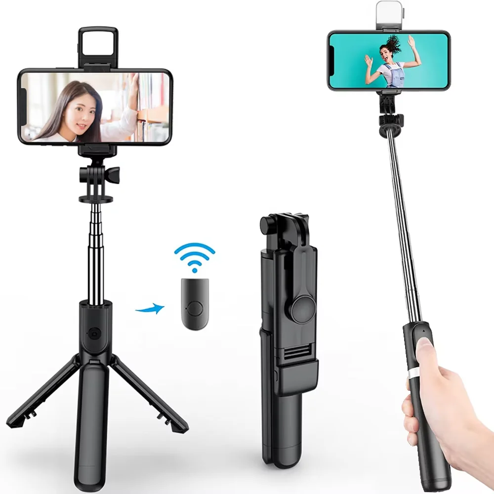 Phone Selfie Stick Tripod Bluetooth Remote Wireless Selfi Stick Phone Holder With Beauty LED Fill Light For Phone Live Streaming
