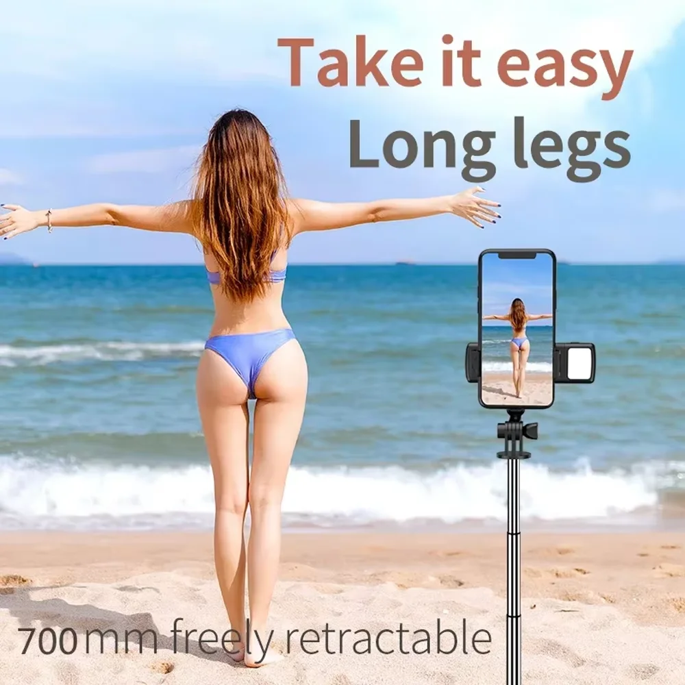 Phone Selfie Stick Tripod Bluetooth Remote Wireless Selfi Stick Phone Holder With Beauty LED Fill Light For Phone Live Streaming thumbnail 6