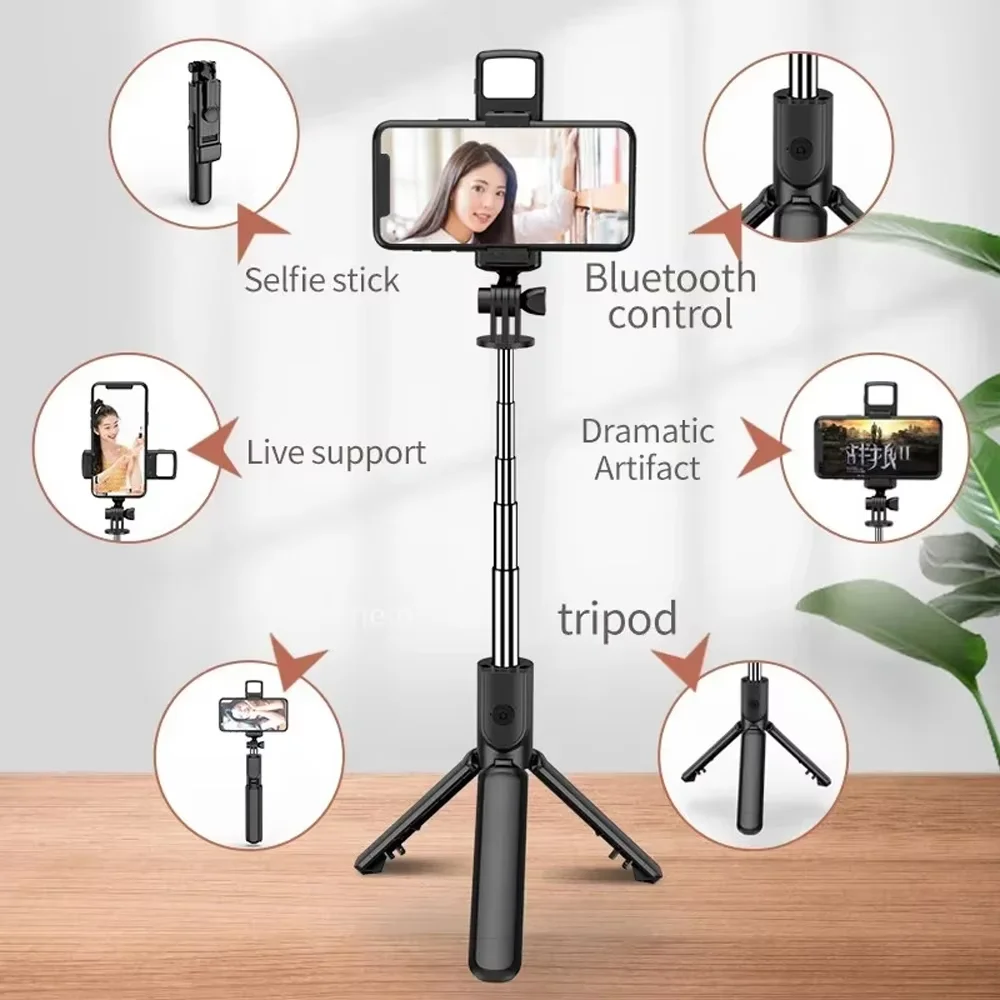 Phone Selfie Stick Tripod Bluetooth Remote Wireless Selfi Stick Phone Holder With Beauty LED Fill Light For Phone Live Streaming thumbnail 2