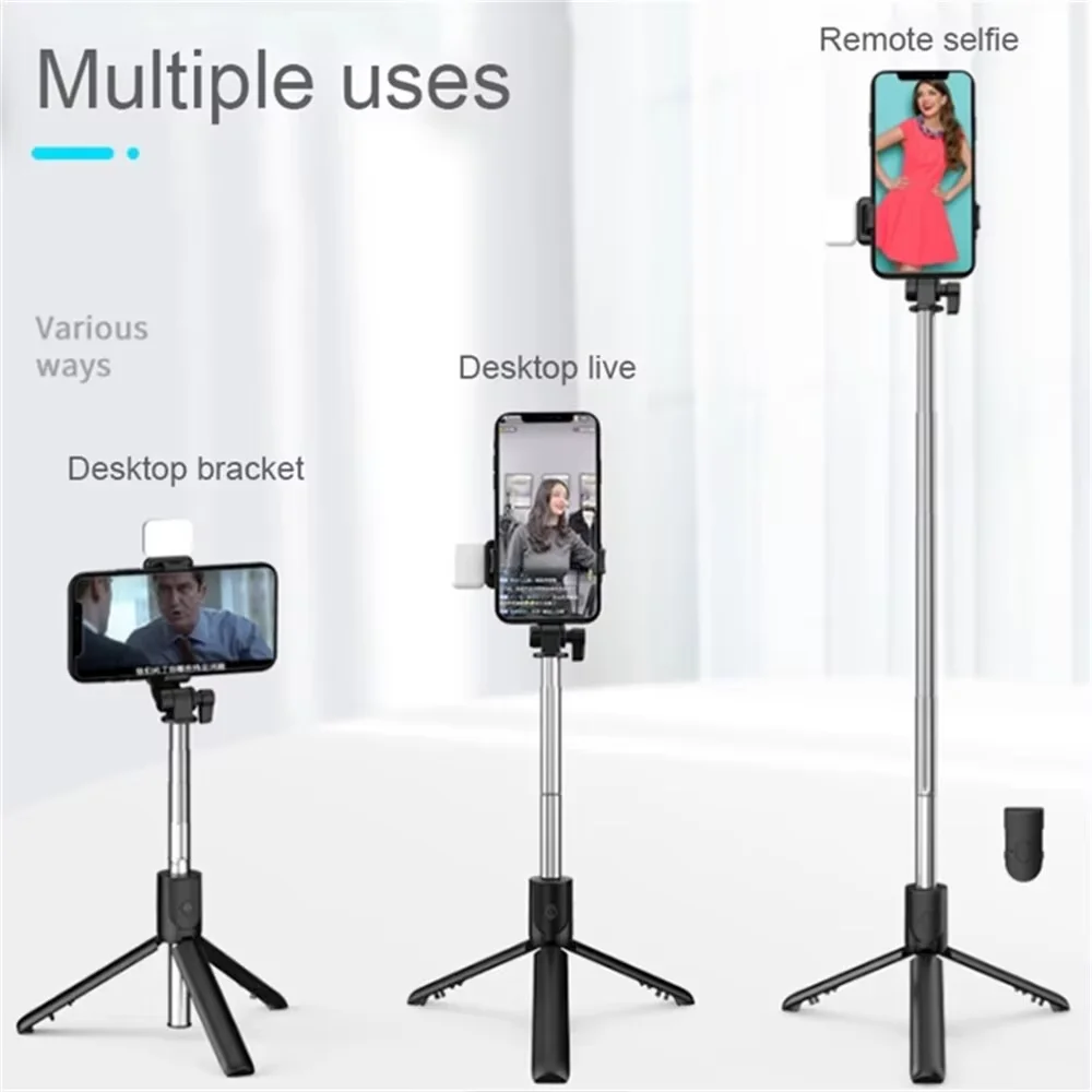 Phone Selfie Stick Tripod Bluetooth Remote Wireless Selfi Stick Phone Holder With Beauty LED Fill Light For Phone Live Streaming thumbnail 4