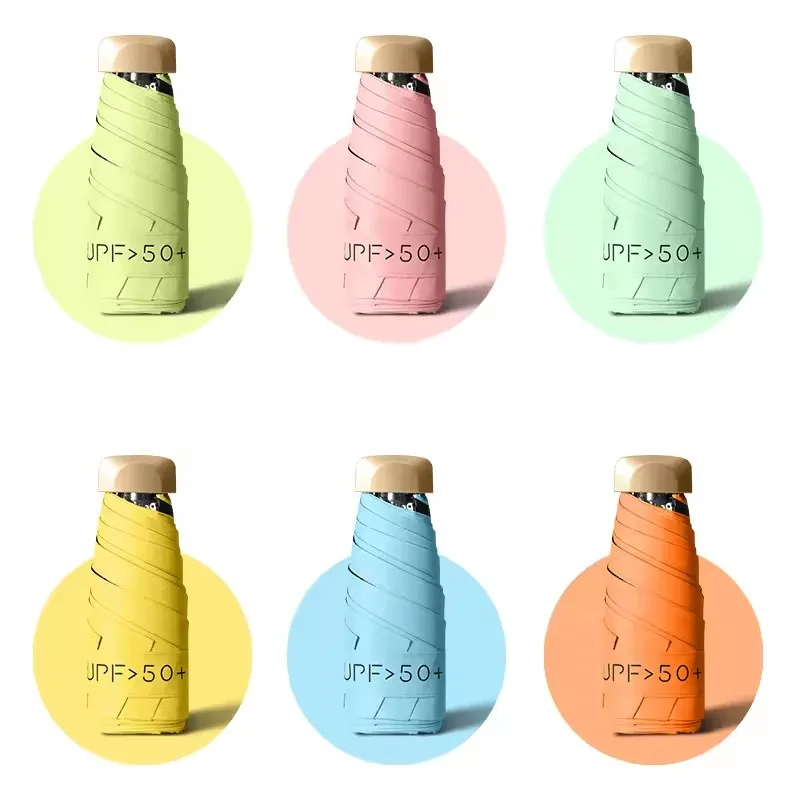 Low Price Promotion Mini Sun Umbrella Pocket Rain Umbrella Vinyl Folding UV Ultraviolet Protection Sun Shade Pocket Parasol thumbnail 4