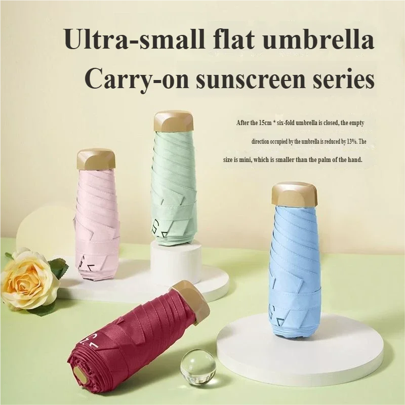 Low Price Promotion Mini Sun Umbrella Pocket Rain Umbrella Vinyl Folding UV Ultraviolet Protection Sun Shade Pocket Parasol thumbnail 2