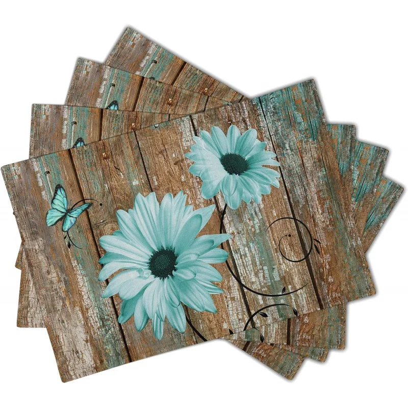 VIKAMA 4PCS Linen Placemat Set Plant Flower Print Heat Insulated Table Mats Nordic Dining Table Kitchen Restaurant Decoration thumbnail 3