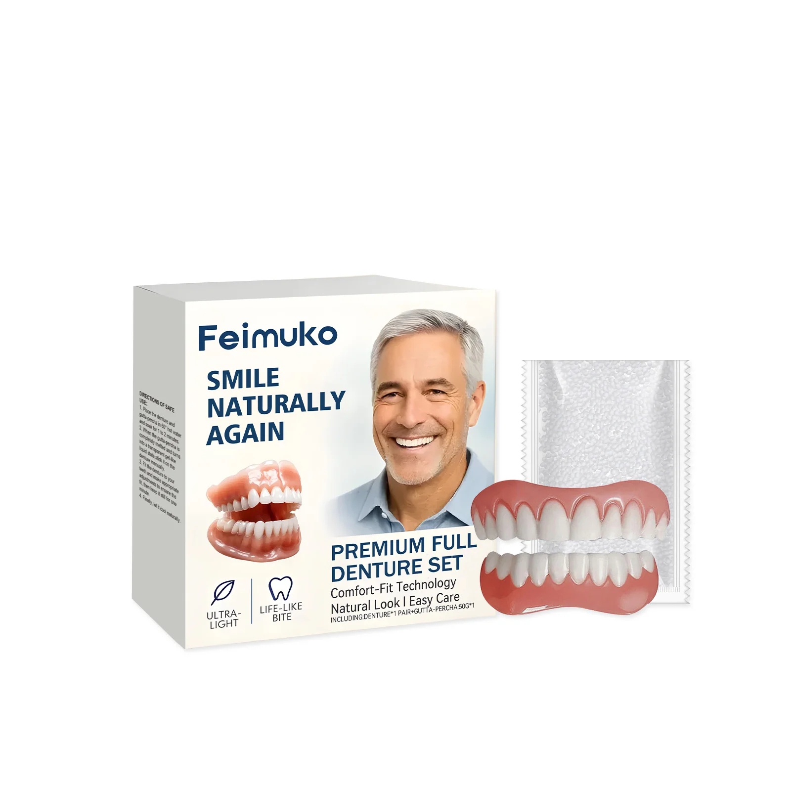 Dentures Full Set Natural Upper Lower Braces Silicone Denture Set for Men Women Instant Confident Fake Tooth Oral Hygiene Care thumbnail 2