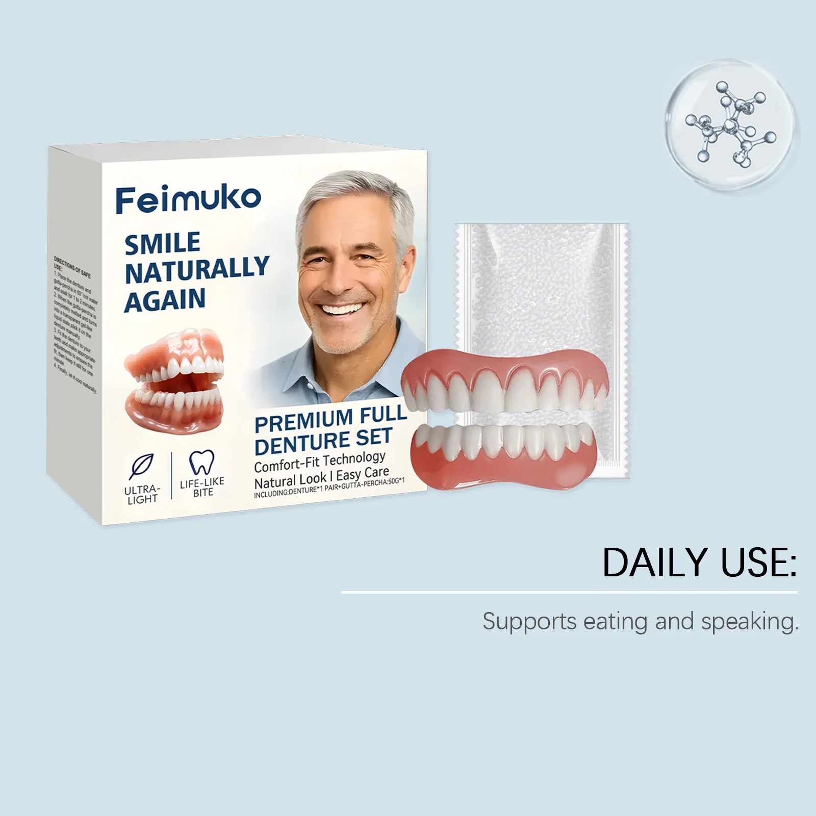 Dentures Full Set Natural Upper Lower Braces Silicone Denture Set for Men Women Instant Confident Fake Tooth Oral Hygiene Care thumbnail 5