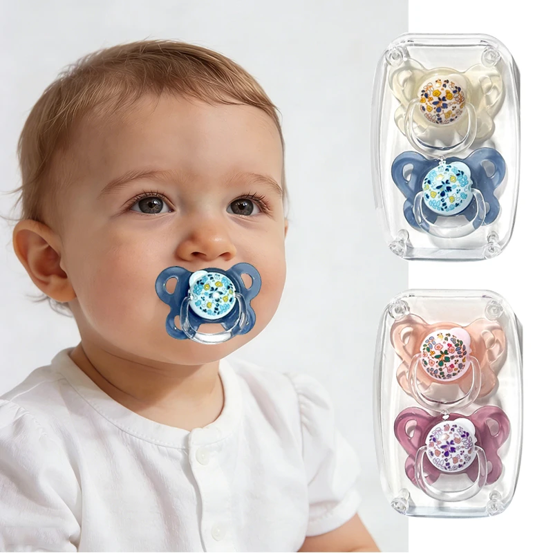 New 2pcs/4pcs Baby Pacifier with Cover, Flower-design Printed Soother with Thumb Nipple,Perfect Baby Shower Gift for Boy Girl
