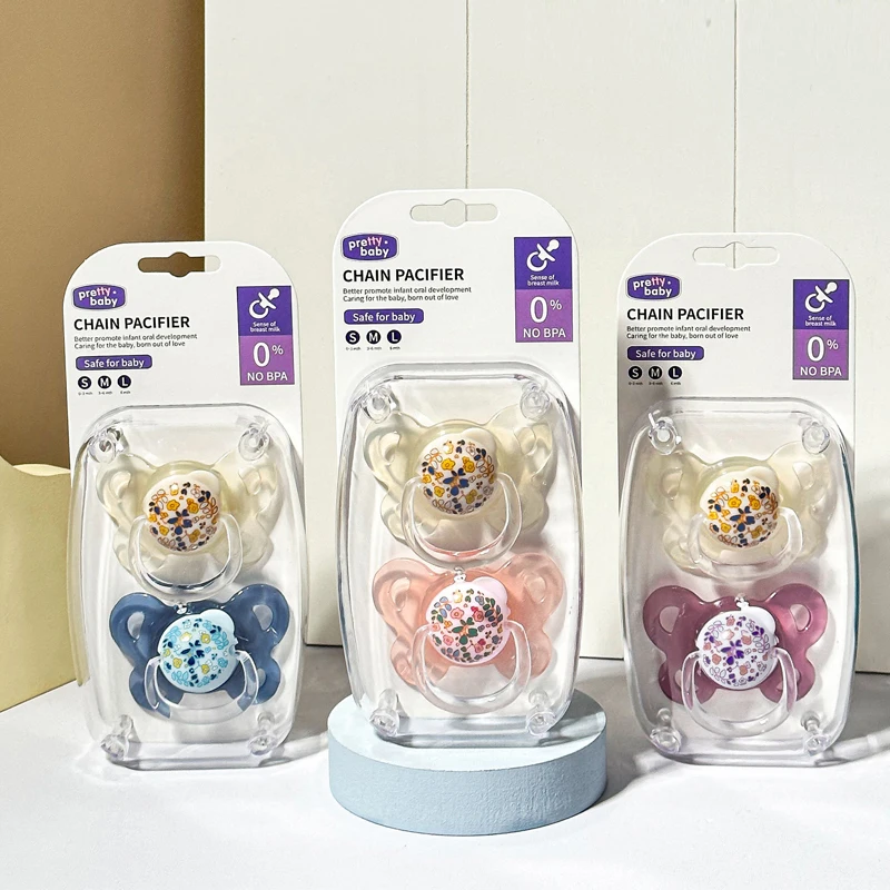 New 2pcs/4pcs Baby Pacifier with Cover, Flower-design Printed Soother with Thumb Nipple,Perfect Baby Shower Gift for Boy Girl thumbnail 2