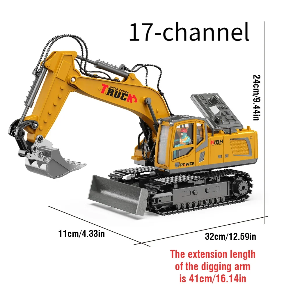 1/18 RC Alloy Spray Excavator Truck 17CH Engineering Vehicle Sound Lights 680 Degree Rotation Car Kids Toys Boy Birthday Gifts thumbnail 5