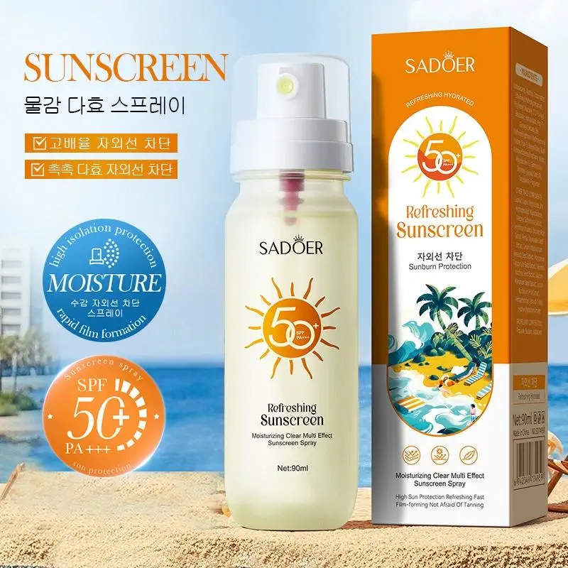 Refreshing Sunscreen Spray SPF 50, Broad-Spectrum UVA/UVB Protection, Travel Size Sunscreen Spray for Face & Body Sun Cream