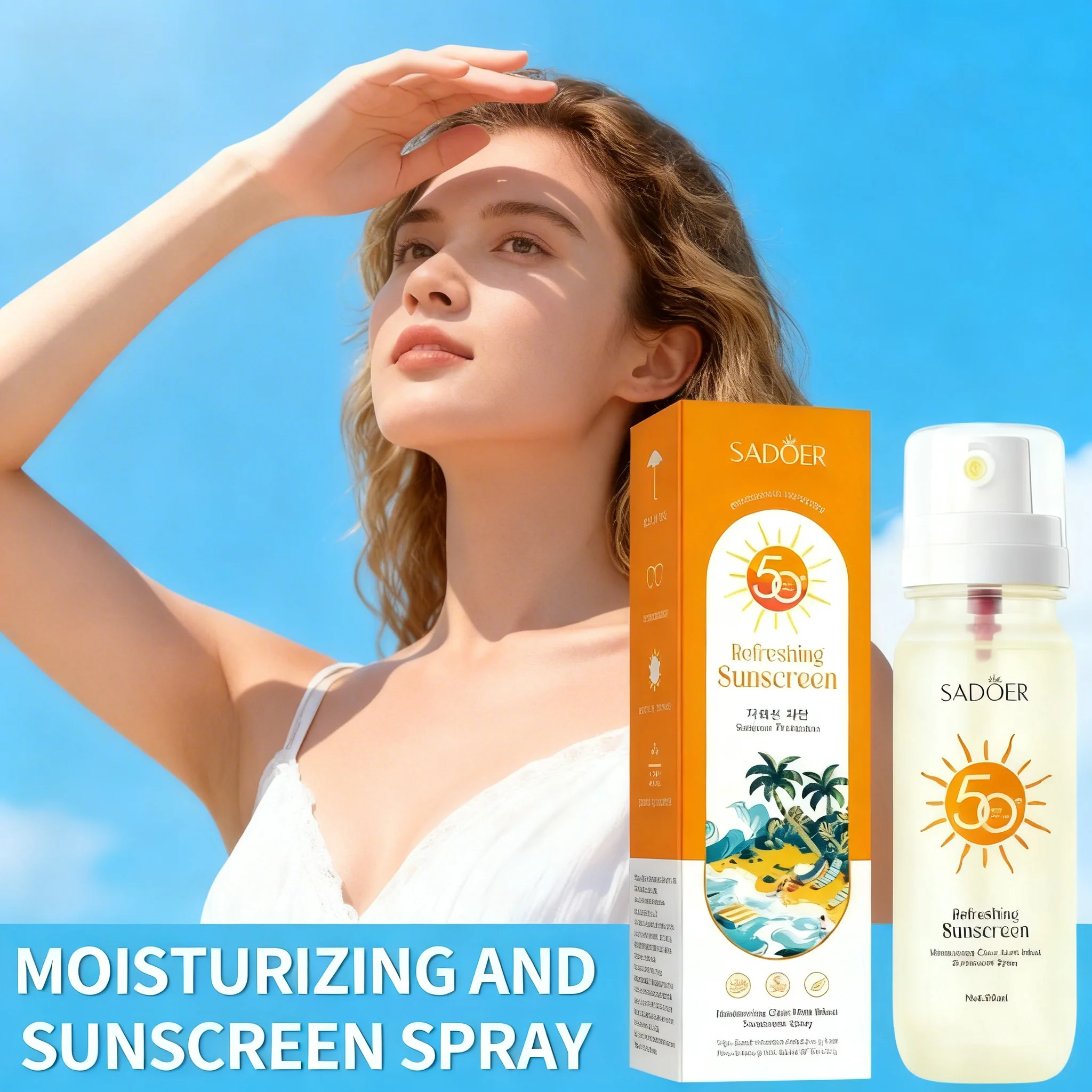 Refreshing Sunscreen Spray SPF 50, Broad-Spectrum UVA/UVB Protection, Travel Size Sunscreen Spray for Face & Body Sun Cream thumbnail 3