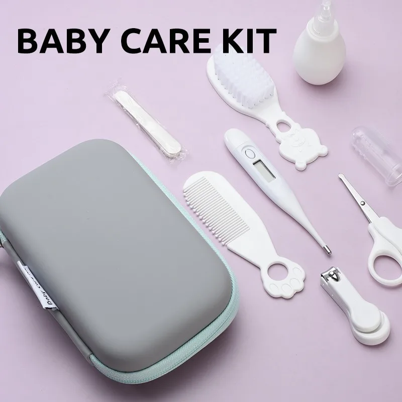 8pcs New Baby Grooming Kit with Small Case,Safety Care Set with- Feeding Dropper, Nail Clippers, Nose Cleaner,Comb,Brushes,etc