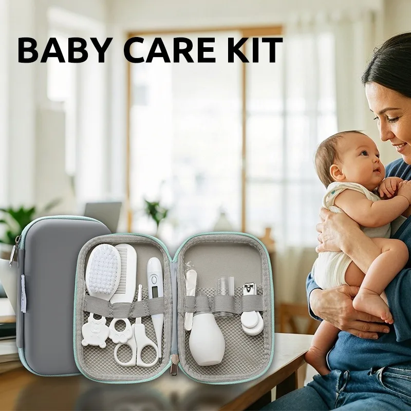 8pcs New Baby Grooming Kit with Small Case,Safety Care Set with- Feeding Dropper, Nail Clippers, Nose Cleaner,Comb,Brushes,etc thumbnail 3