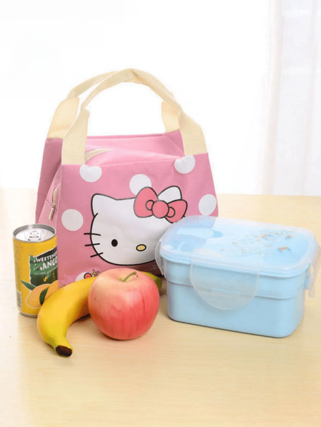 1pc HelloKittyes Insulated Lunch Bag Canvas Zip Closure Polyester Lined Fashionable Plaid Design for Women thumbnail 3