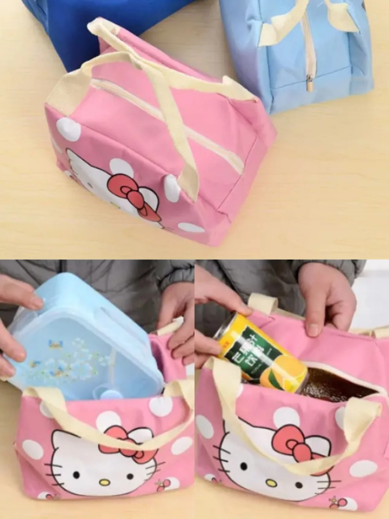 1pc HelloKittyes Insulated Lunch Bag Canvas Zip Closure Polyester Lined Fashionable Plaid Design for Women thumbnail 5