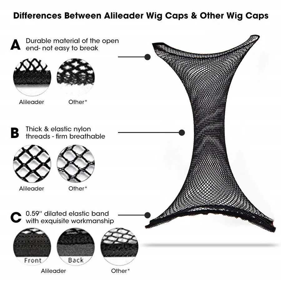 Leeons Elastic Nylon Fishnet Wig Caps Open Ended Snood Hairnet Stretchable Mesh Weaving Hair Net Wig Liner Cap for Wigs thumbnail 6