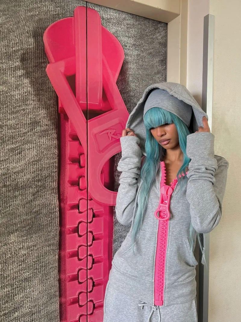 Y2k European and American Retro Oversized Zipper Oversized Hoodie Women Harajuku Street Hip-hop Casual Zipper Sweatshirt Unisex