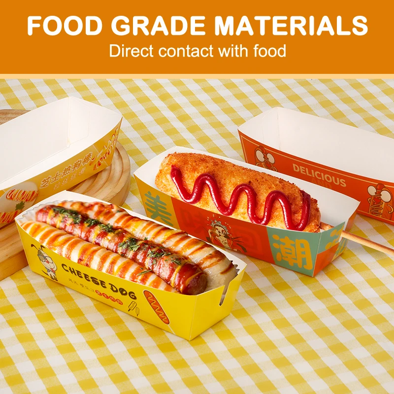 100Pieces No-Fold Hot Dog Packaging Box Paper Disposable Party Tableware Food Serving Tray Outdoor Tableware thumbnail 6