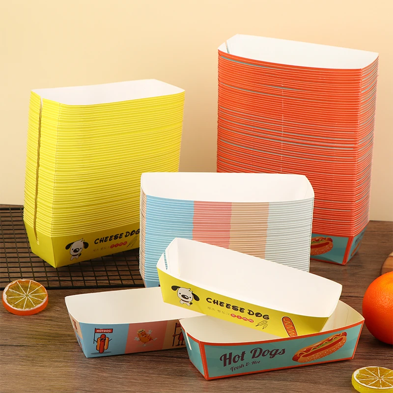 100Pieces No-Fold Hot Dog Packaging Box Paper Disposable Party Tableware Food Serving Tray Outdoor Tableware thumbnail 4