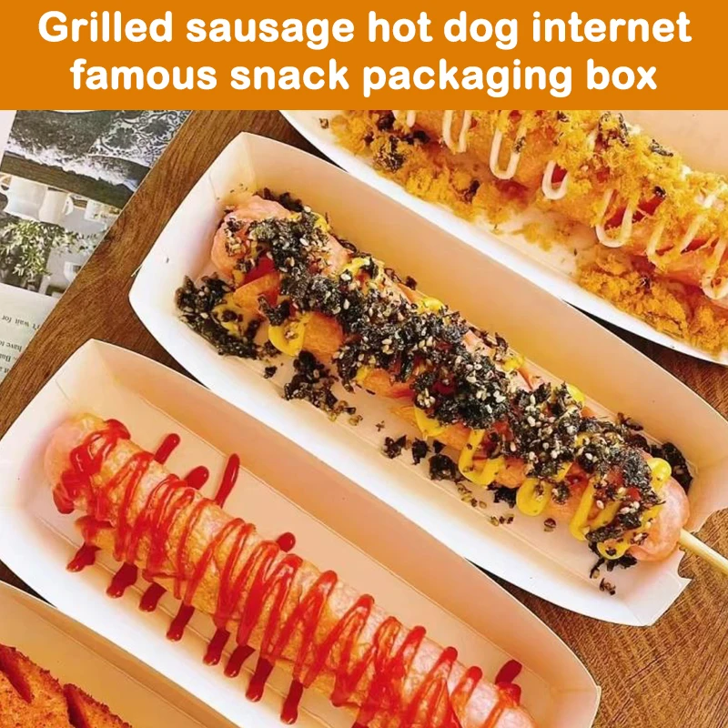 100Pieces No-Fold Hot Dog Packaging Box Paper Disposable Party Tableware Food Serving Tray Outdoor Tableware thumbnail 5