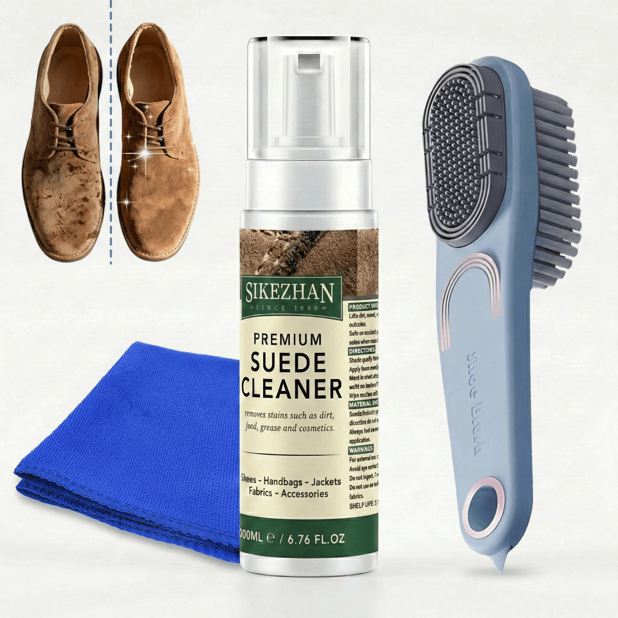 Suede Nubuck Shoe Cleaner Kit Foam Cleanser & Brush Towel Set for Sneakers Boots Bags Leather Jackets Care Premium Cleaning Tool