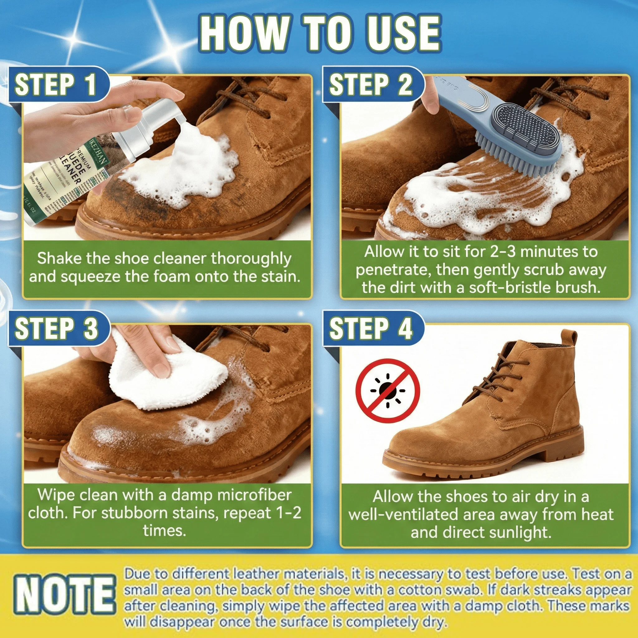Suede Nubuck Shoe Cleaner Kit Foam Cleanser & Brush Towel Set for Sneakers Boots Bags Leather Jackets Care Premium Cleaning Tool thumbnail 4