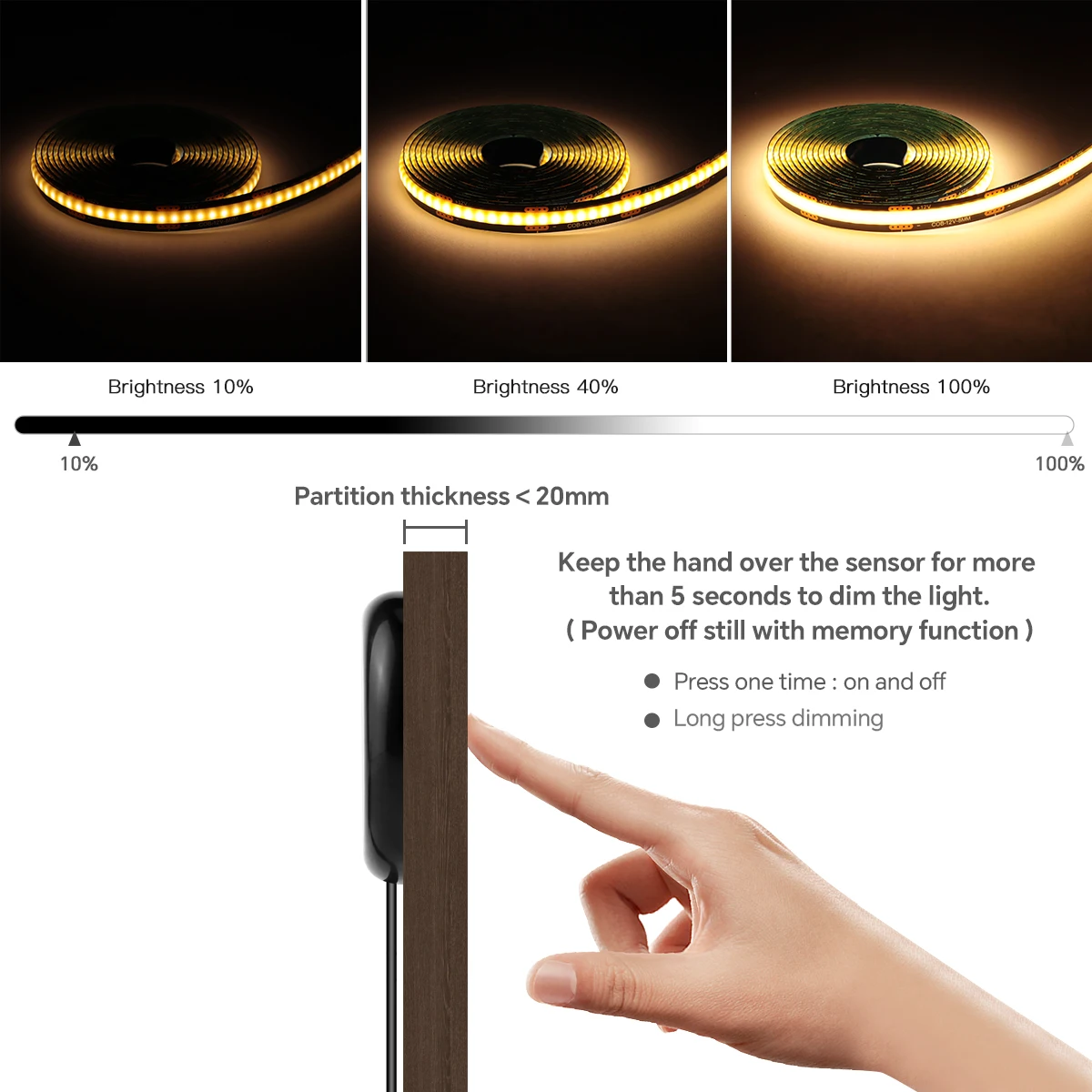 Wood Dimmable Touch Sensor Under Cabinet Collection Display COB LED Strip Light Black PCB TV Backlight Grille Wall Panel Decor thumbnail 3