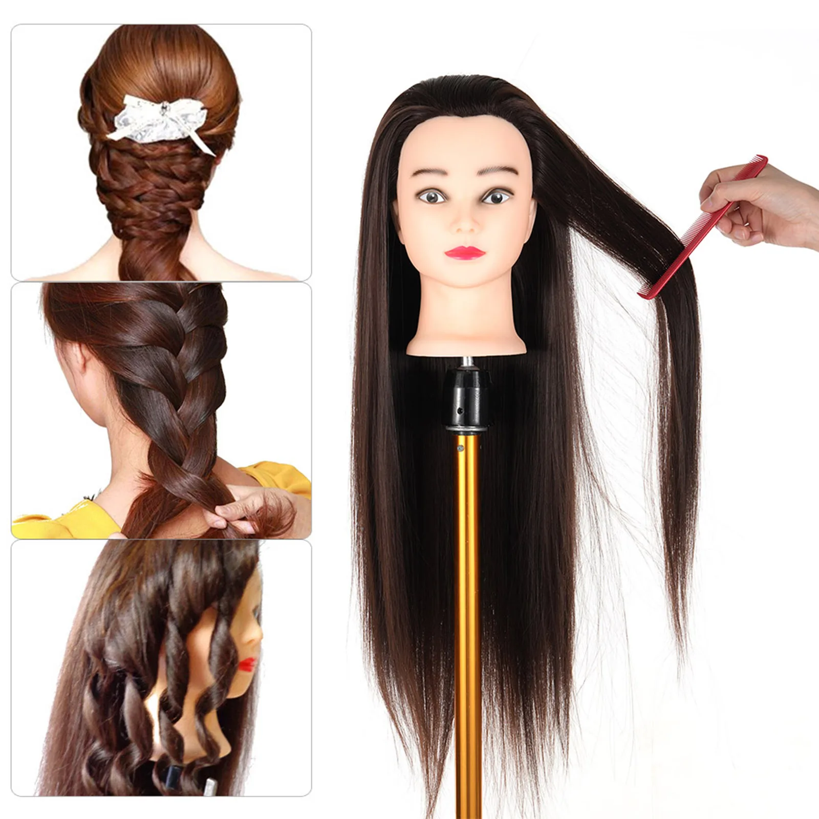 30% Human Hair Mannequin Head with Clamp Holder for Braiding Hair Styling Practice 24'' Manikin Head for Hairdresser Cosmetology thumbnail 2