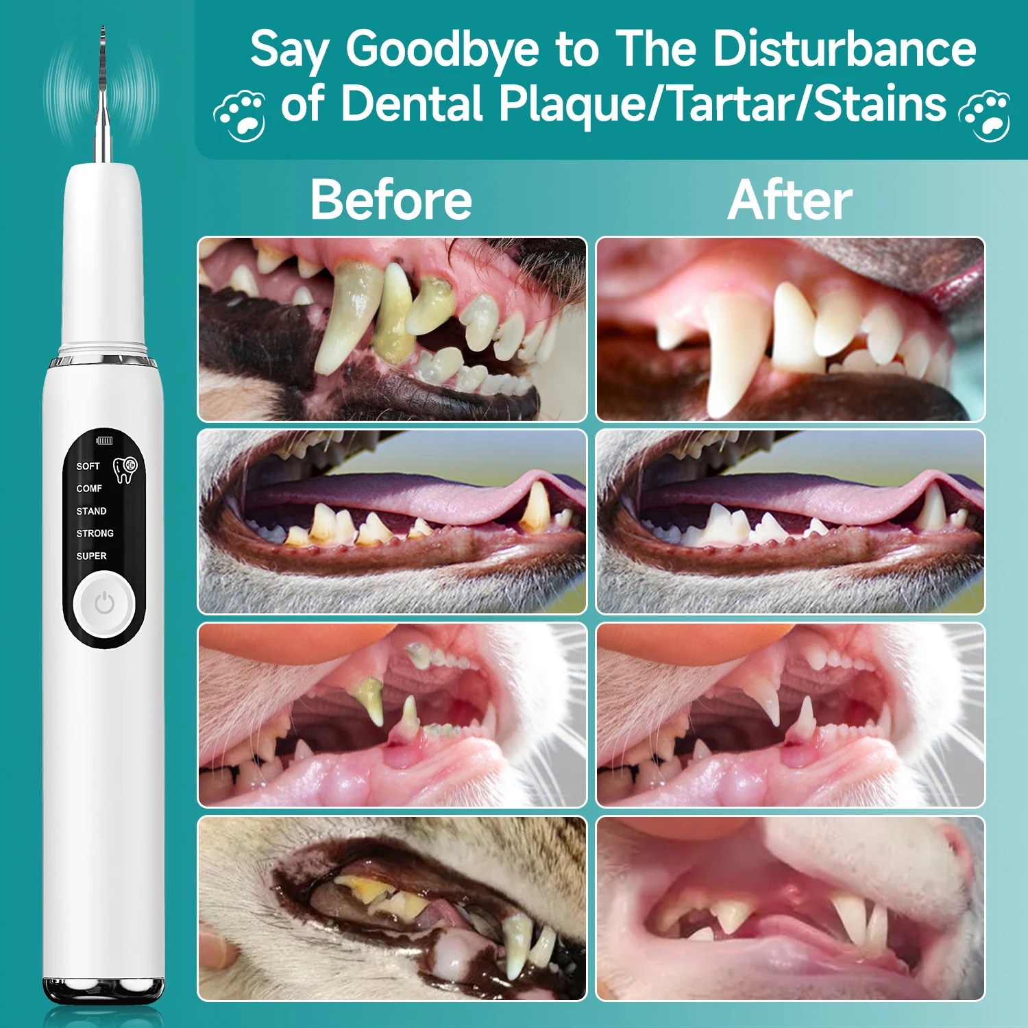 Pet Teeth Cleaning Kit Dog Ultrasonic Canine Plaque Remover for Teeth with LED Light 5 Modes USB Charge Dog Sonic Tooth Cleaner thumbnail 3