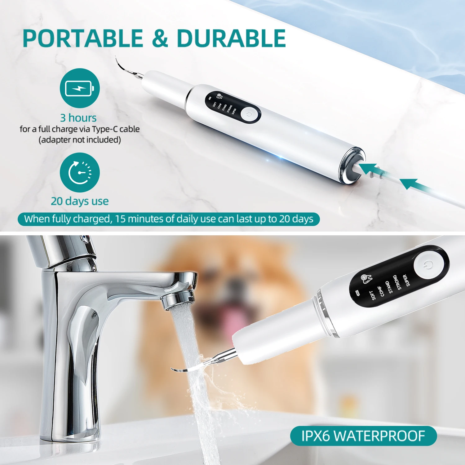 Pet Teeth Cleaning Kit Dog Ultrasonic Canine Plaque Remover for Teeth with LED Light 5 Modes USB Charge Dog Sonic Tooth Cleaner thumbnail 6