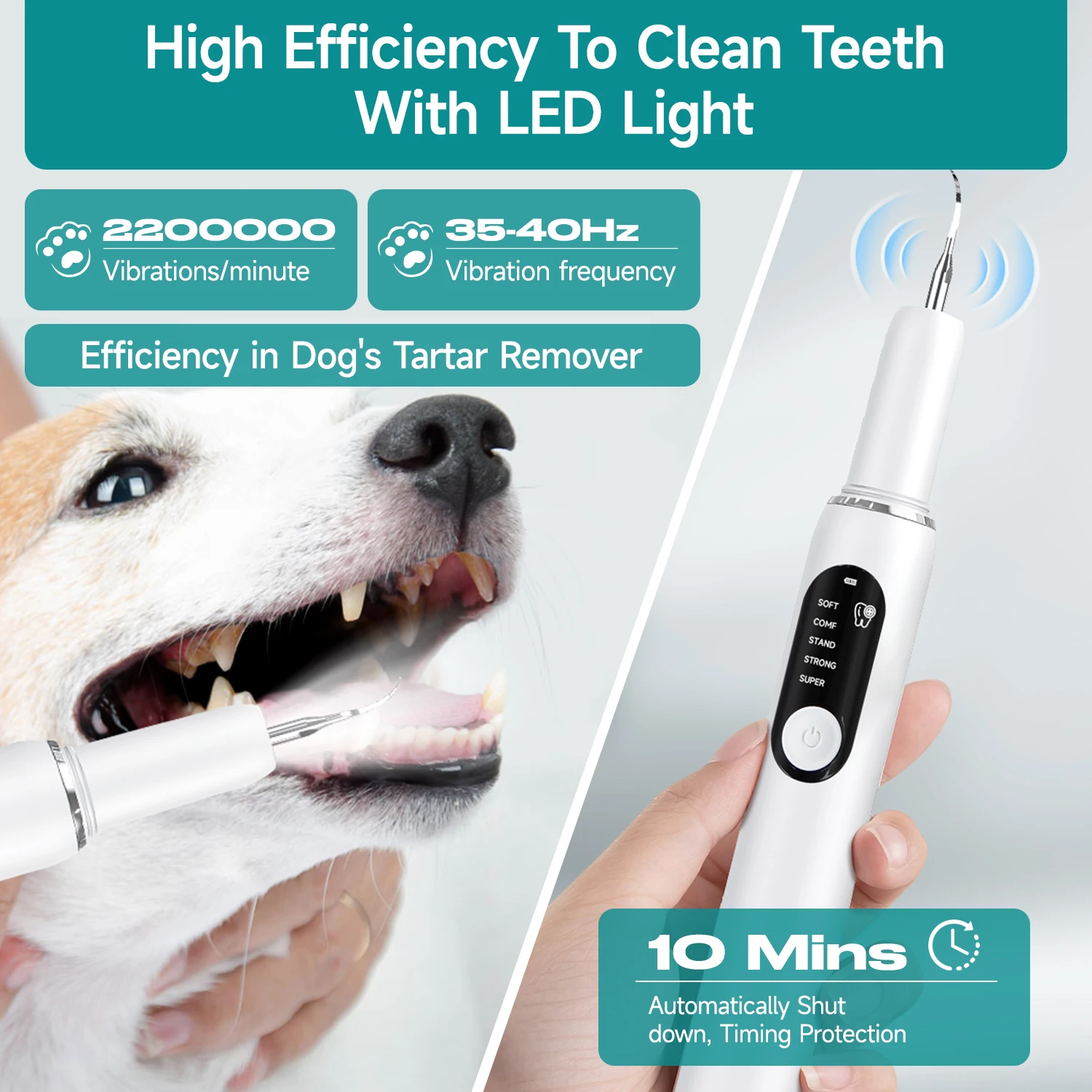 Pet Teeth Cleaning Kit Dog Ultrasonic Canine Plaque Remover for Teeth with LED Light 5 Modes USB Charge Dog Sonic Tooth Cleaner thumbnail 2