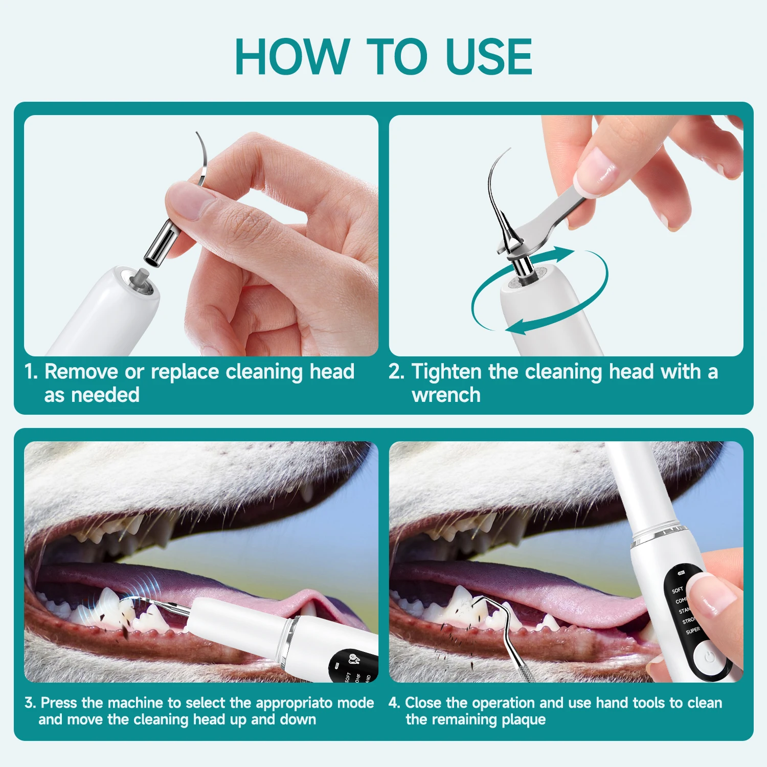 Pet Teeth Cleaning Kit Dog Ultrasonic Canine Plaque Remover for Teeth with LED Light 5 Modes USB Charge Dog Sonic Tooth Cleaner thumbnail 5