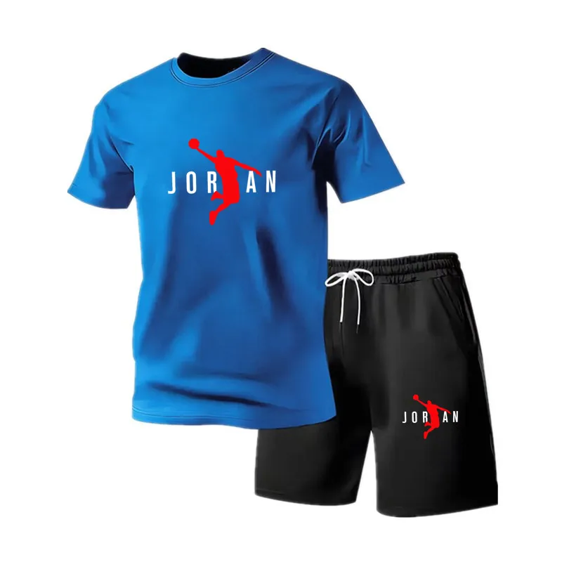 Summer Fashion Trendy Casual Sports Two Piece Set Youth Men's Short sleeved T-shirt+Shorts Set thumbnail 3
