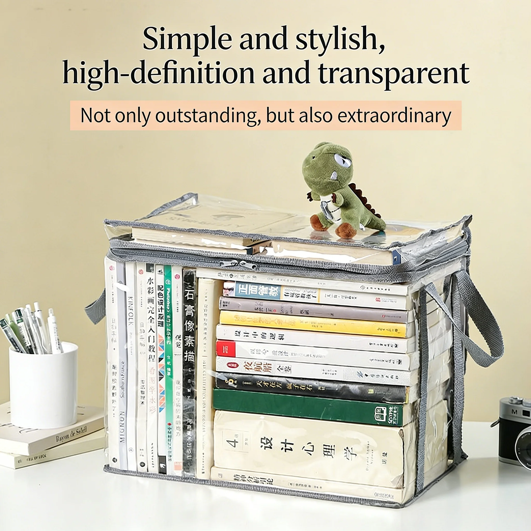 Foldable book box student dormitory classroom book organizer transparent waterproof household book organizing storage box thumbnail 2