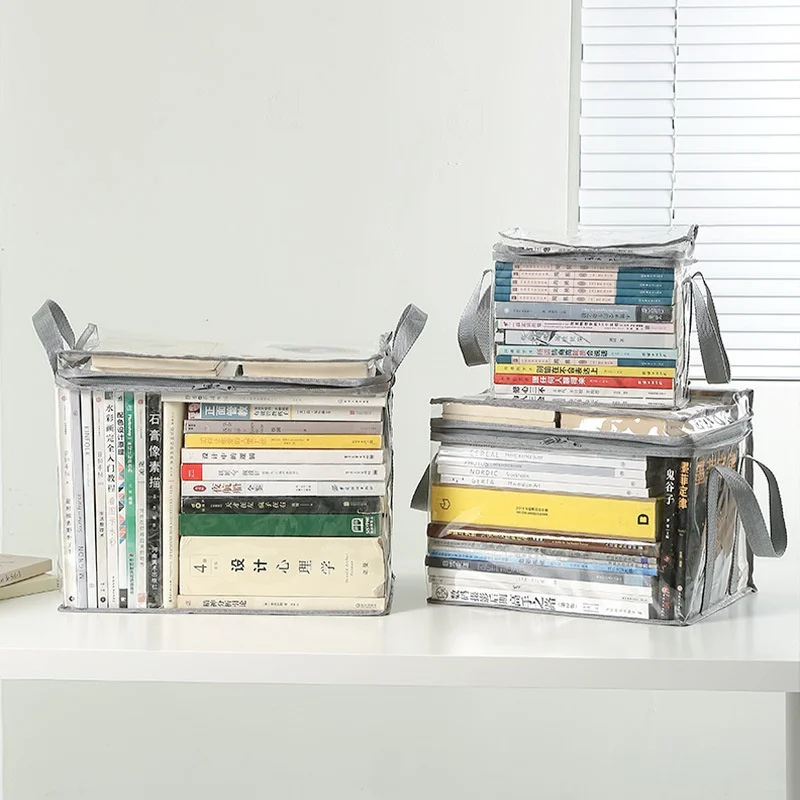 Foldable book box student dormitory classroom book organizer transparent waterproof household book organizing storage box thumbnail 3