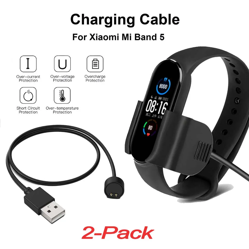 2Pcs USB Charger Cable For Xiaomi Mi Band 5 6 7 Charging Dock For Xiaomi MiBand 6 Wired Charger Smart Watch Accessory