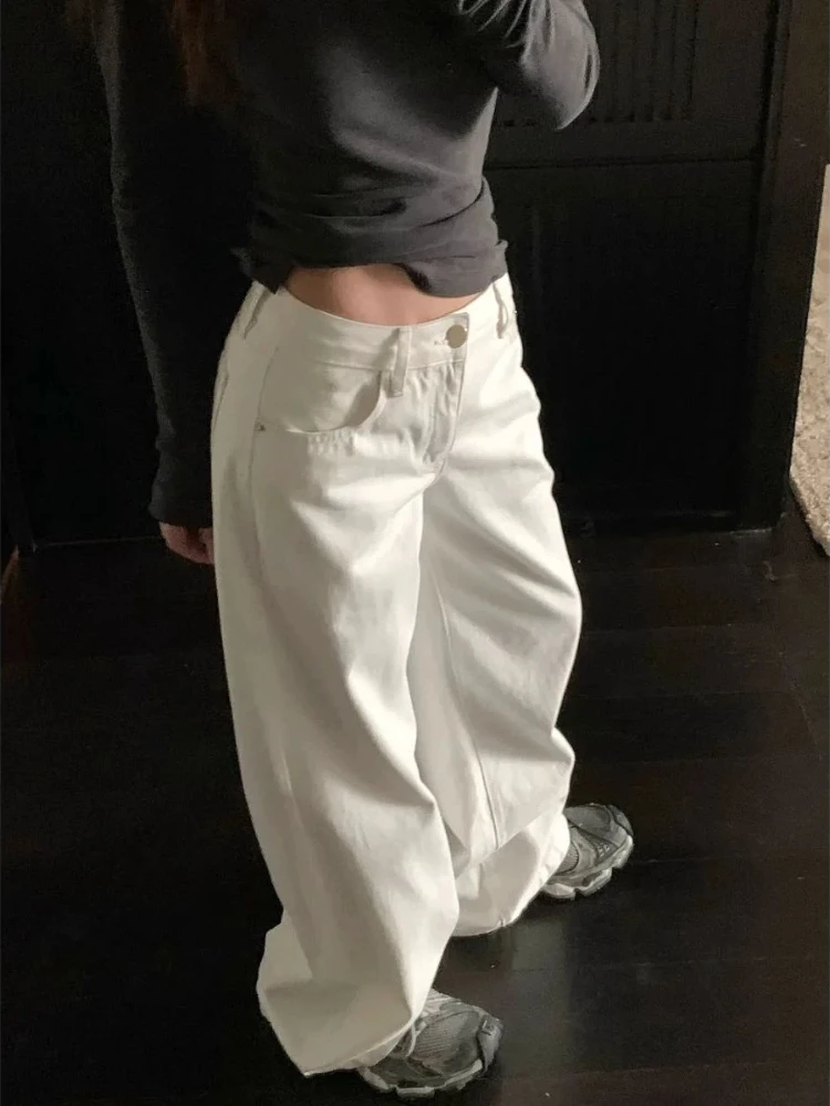 Summer Women's White High Waisted Wide Leg Jeans Premium Draped Effortless Chic Loose Straight Leg Denim Pants for Daily Office thumbnail 5