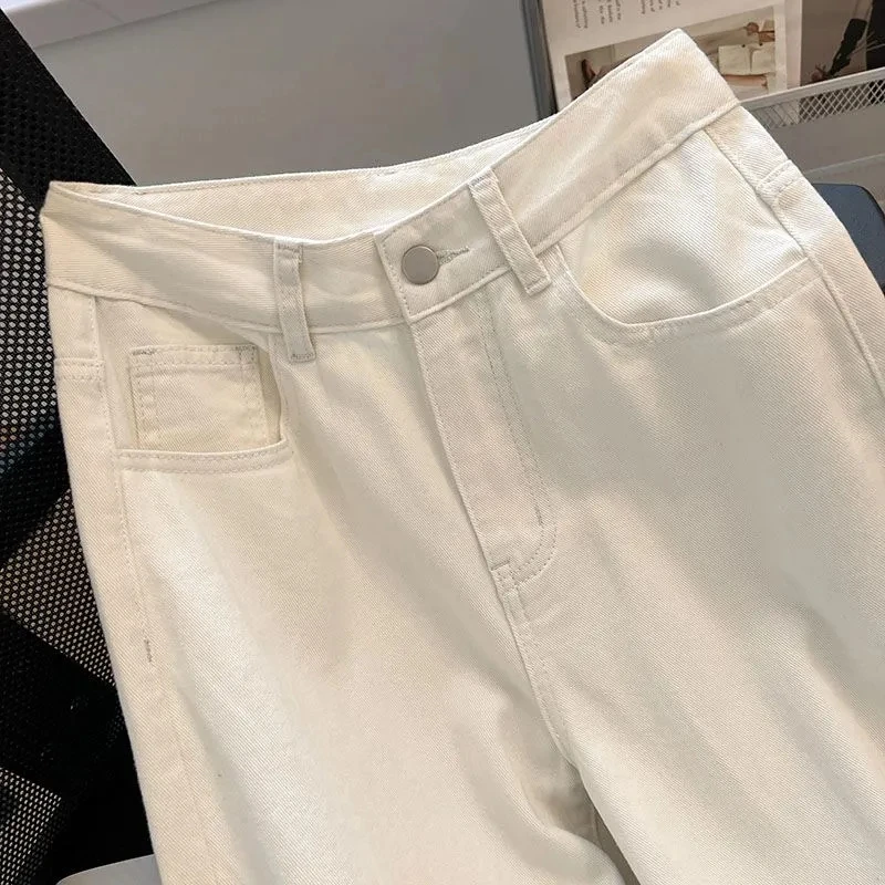 Summer Women's White High Waisted Wide Leg Jeans Premium Draped Effortless Chic Loose Straight Leg Denim Pants for Daily Office thumbnail 4