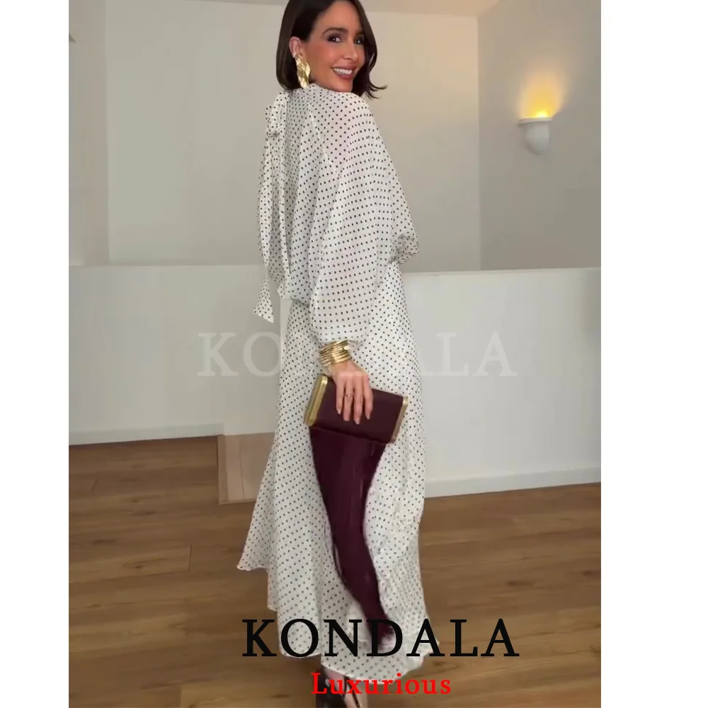 KONDALA Vintage Polka Dot Women Sets Chiffon Bow Tie Loose Blouses Loose Long Skirts Fashion 2026 Spring Summer Holiday Suits thumbnail 2