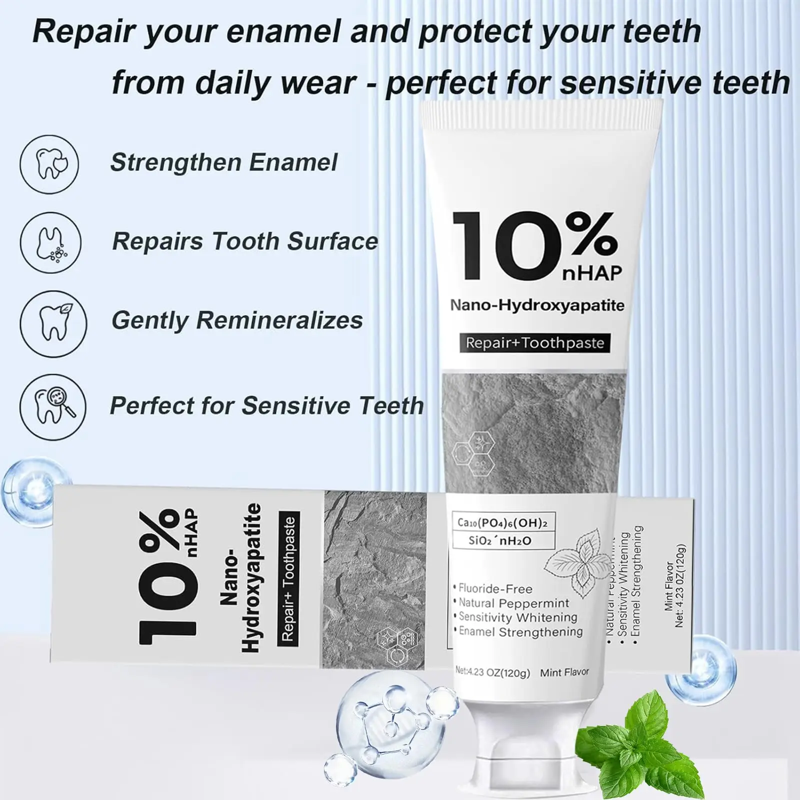10% Nano-Hydroxyapatite Toothpaste Reduce Tooth Stains Fresh Breath Intenses Stain Whitening Toothpaste 120g Teeth Care Supplies thumbnail 5