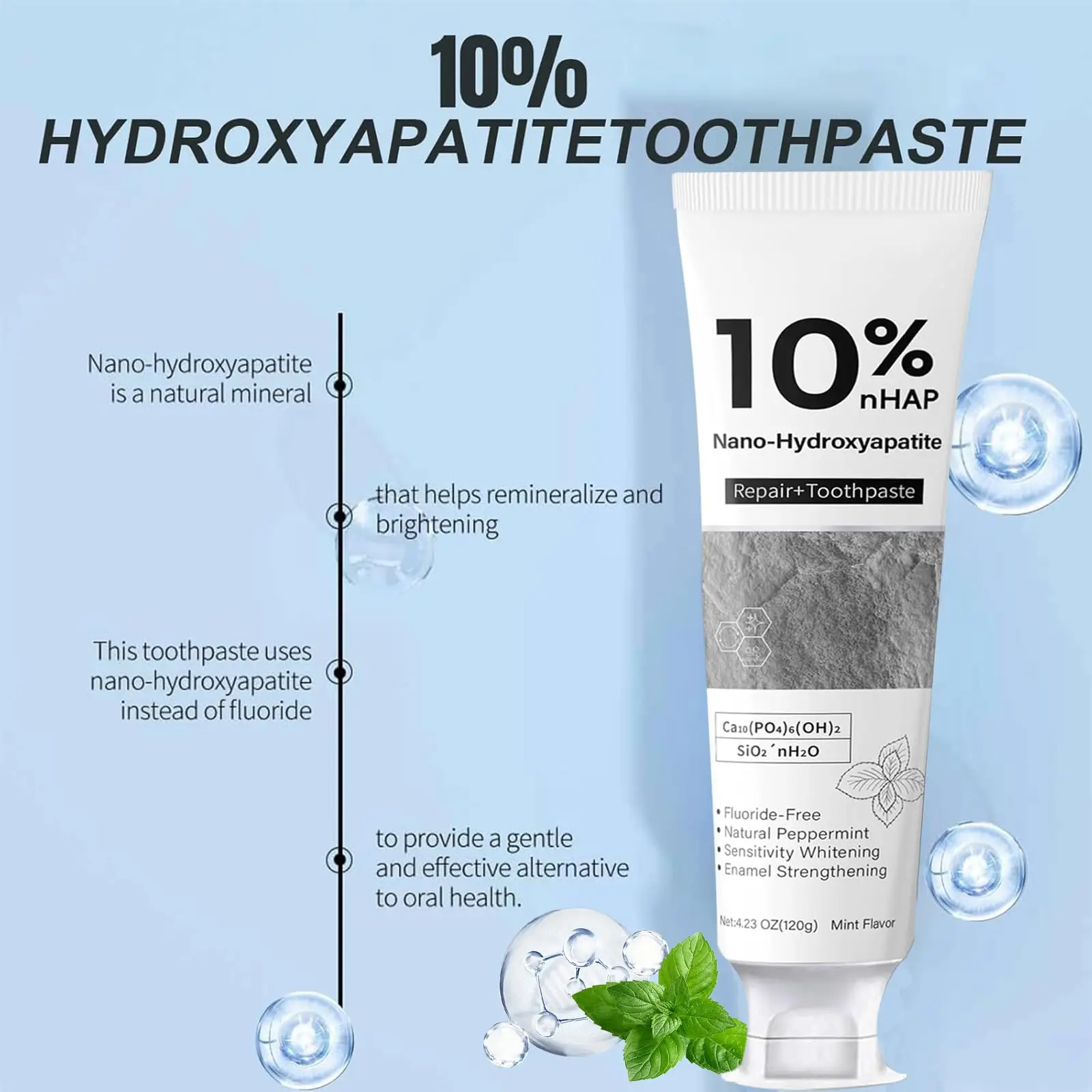 10% Nano-Hydroxyapatite Toothpaste Reduce Tooth Stains Fresh Breath Intenses Stain Whitening Toothpaste 120g Teeth Care Supplies thumbnail 6