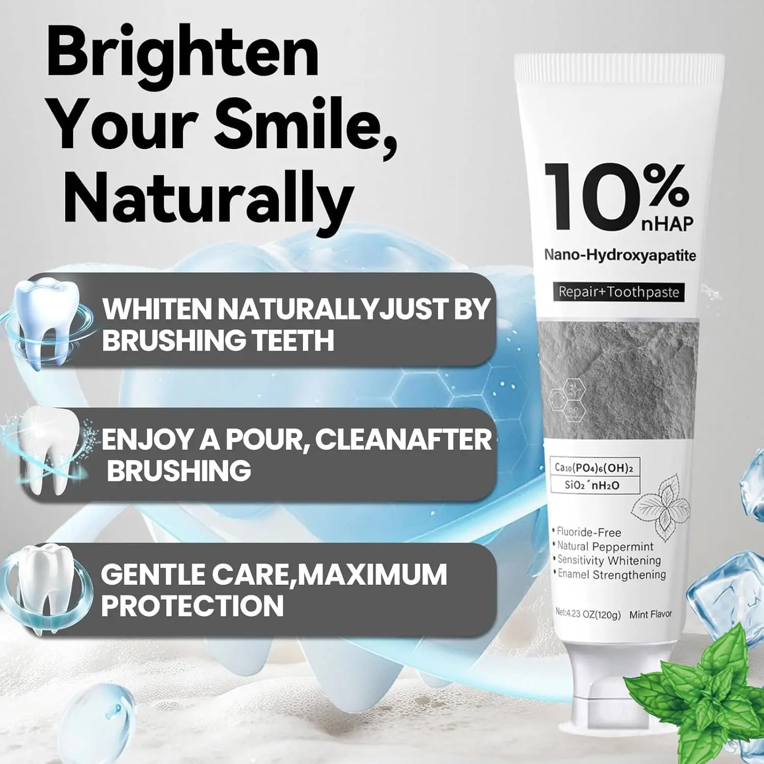 10% Nano-Hydroxyapatite Toothpaste Reduce Tooth Stains Fresh Breath Intenses Stain Whitening Toothpaste 120g Teeth Care Supplies thumbnail 2