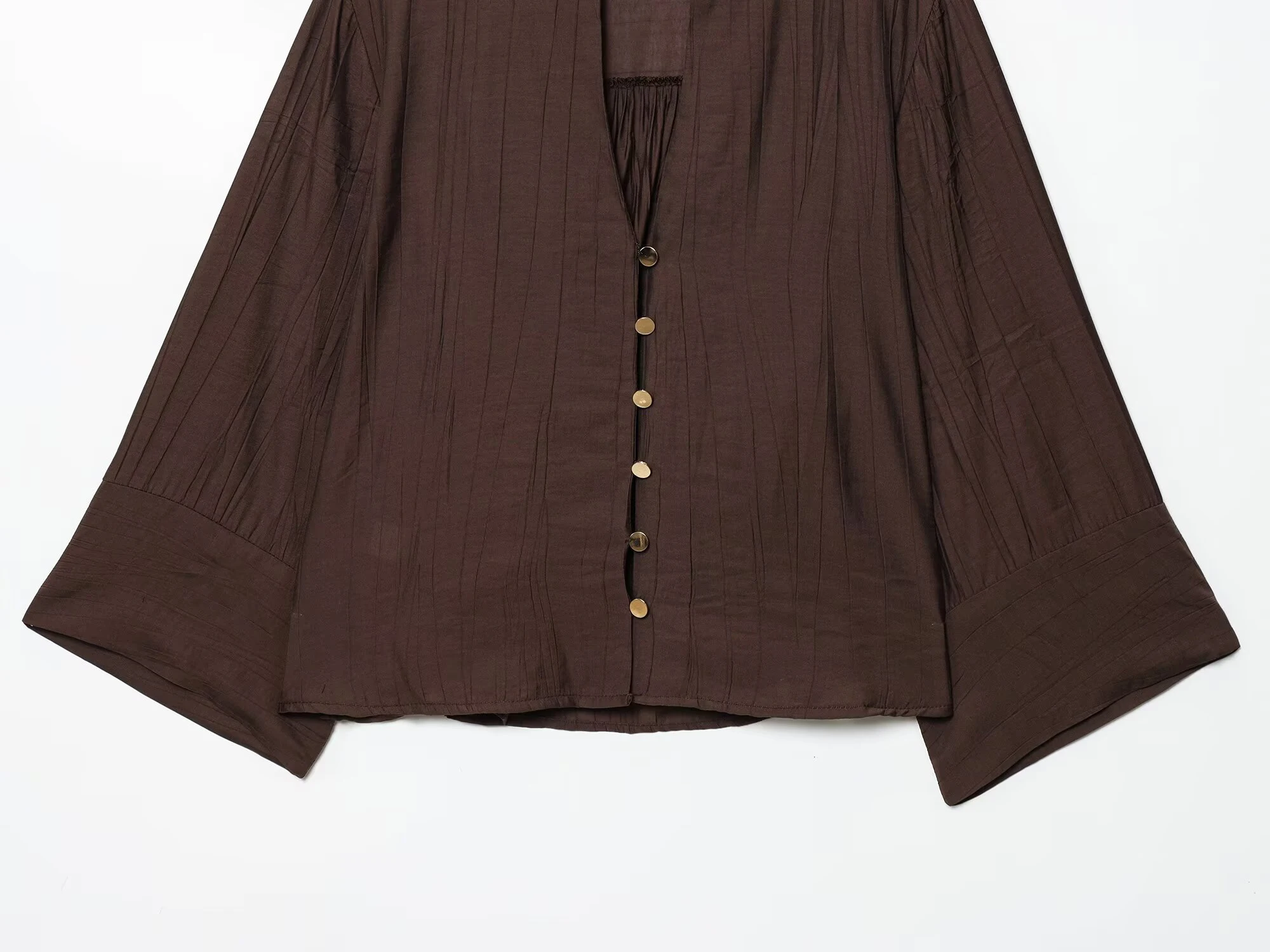 Autumn new women's loose and simple V-neck long sleeved shirt with elastic waist and wide leg pants set thumbnail 5