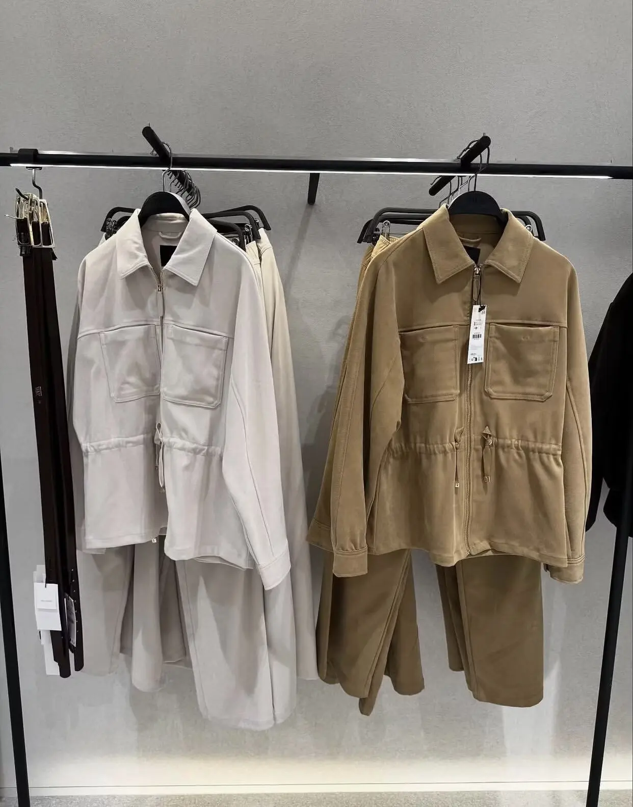 HH Female Causal Pants Suits Long Sleeves Solid Zipper Bomber Jackets+Drawstring Pants Autumn Fashion Safari Wear Khaki Set thumbnail 4