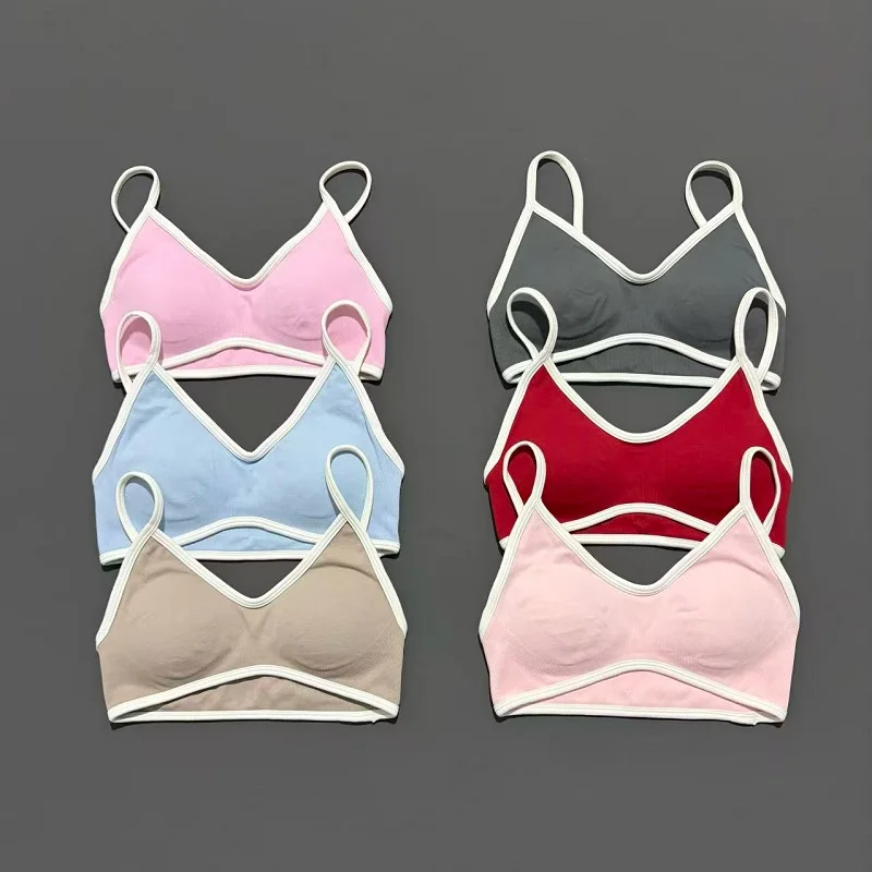 HISTELLO Sports Bra Women Sexy Knitted Underwear Contrastline Bra Top Seamless Yoga Clothing Running Sportswear Workout Gym Bras thumbnail 2
