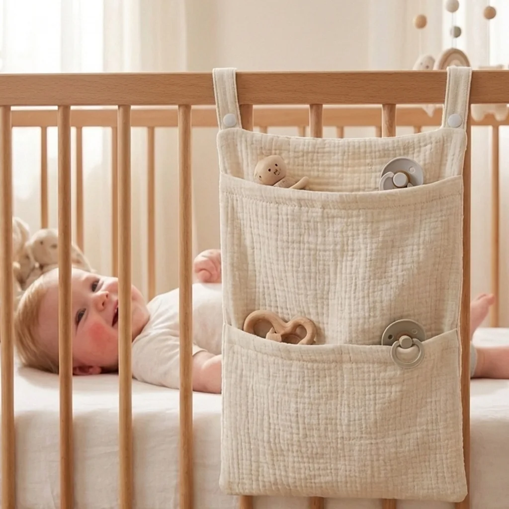 Pure Cotton Baby Crib Hanging Bag Multifunctional Newborn Supplies Storage Bag for Stroller New Pure Cotton Baby Hanging Bag thumbnail 3
