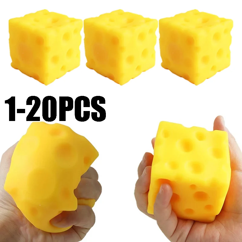 Soft Cheese Squeeze Toy Novelty Bouncing Sensory Fidget Cube for Stress Relief Relaxation Focus Training Fun Rubber Plaything